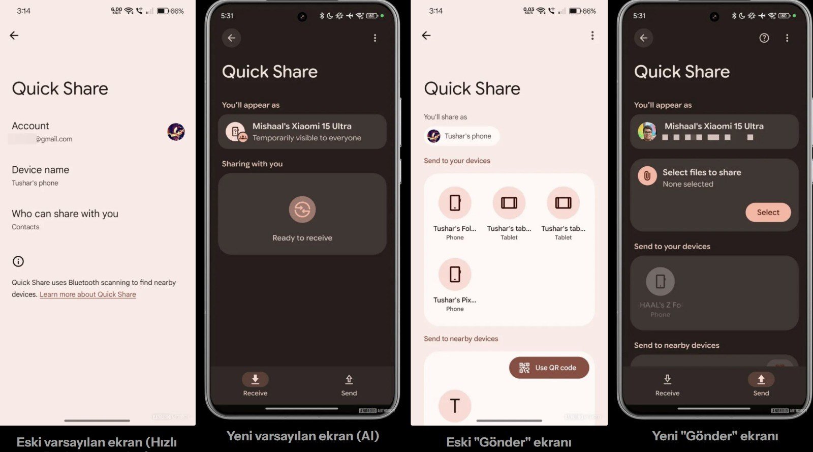 Google'ın Hızlı Paylaşım Tasarımında Yenilik: Gönder ve Al Modları Ayrı Ekranlarda