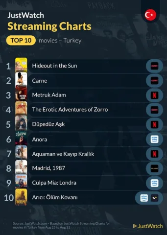 Türkiye’de 25-31 Ağustos: En Çok İzlenen Filmler Listesinde Çeşitli Türler Bir Arada