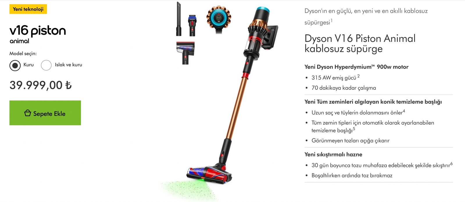 Dyson V16 Piston Animal ve Submarine: Türkiye'ye Gelen Yüksek Emiş Gücü ve Islak Temizlik Özellikleri