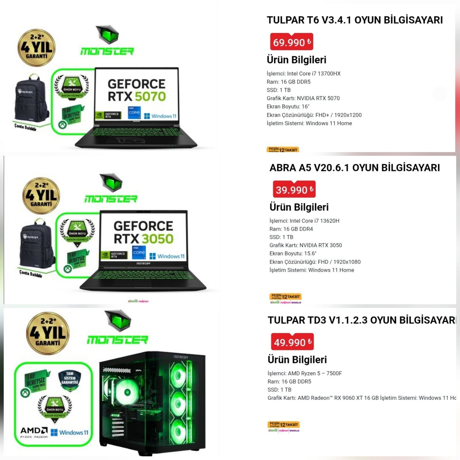 BİM Aktüel Teknoloji Ürünleri: Monster Oyuncu Dizüstü ve Masaüstü Konfigürasyon Önerileri