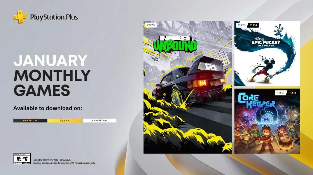 PS Plus Essential Ocak 2026 Oyunları Açıklandı: Need for Speed Unbound, Disney Epic Mickey: Rebrushed ve Core Keeper Geliyor