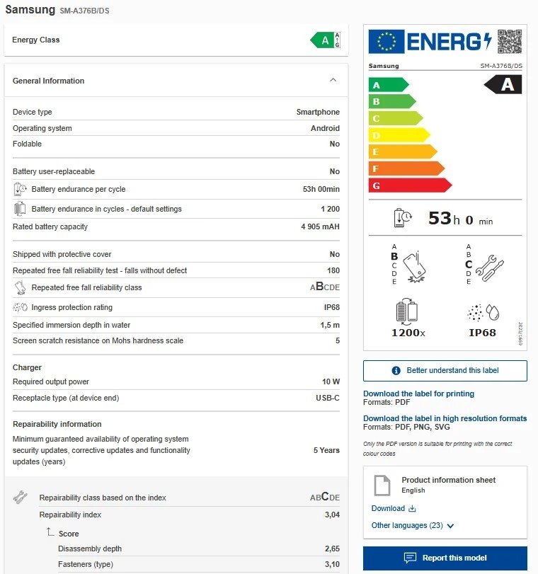 Galaxy A57 ve A37 için AB Enerji Etiketi ve Pil Performansında Detaylar