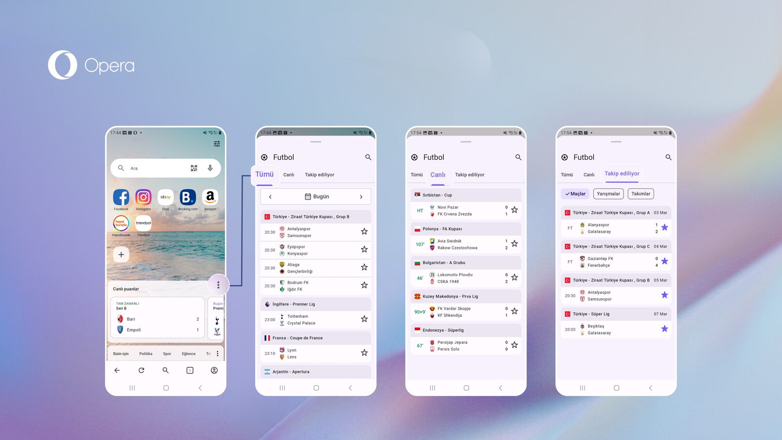 Opera Android 95 ile Canlı Skor Özelliğini Yeniden Şekillendirdi: Favori Takımlar Anlık Takipte
